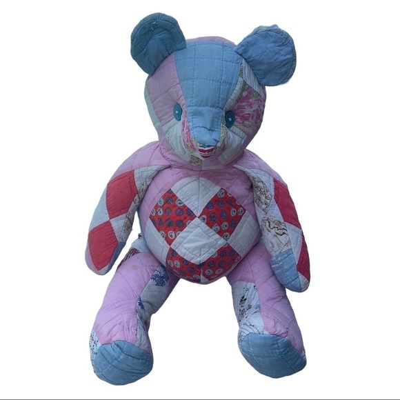Vintage Handmade Quilt Patchwork Stuffed Bear